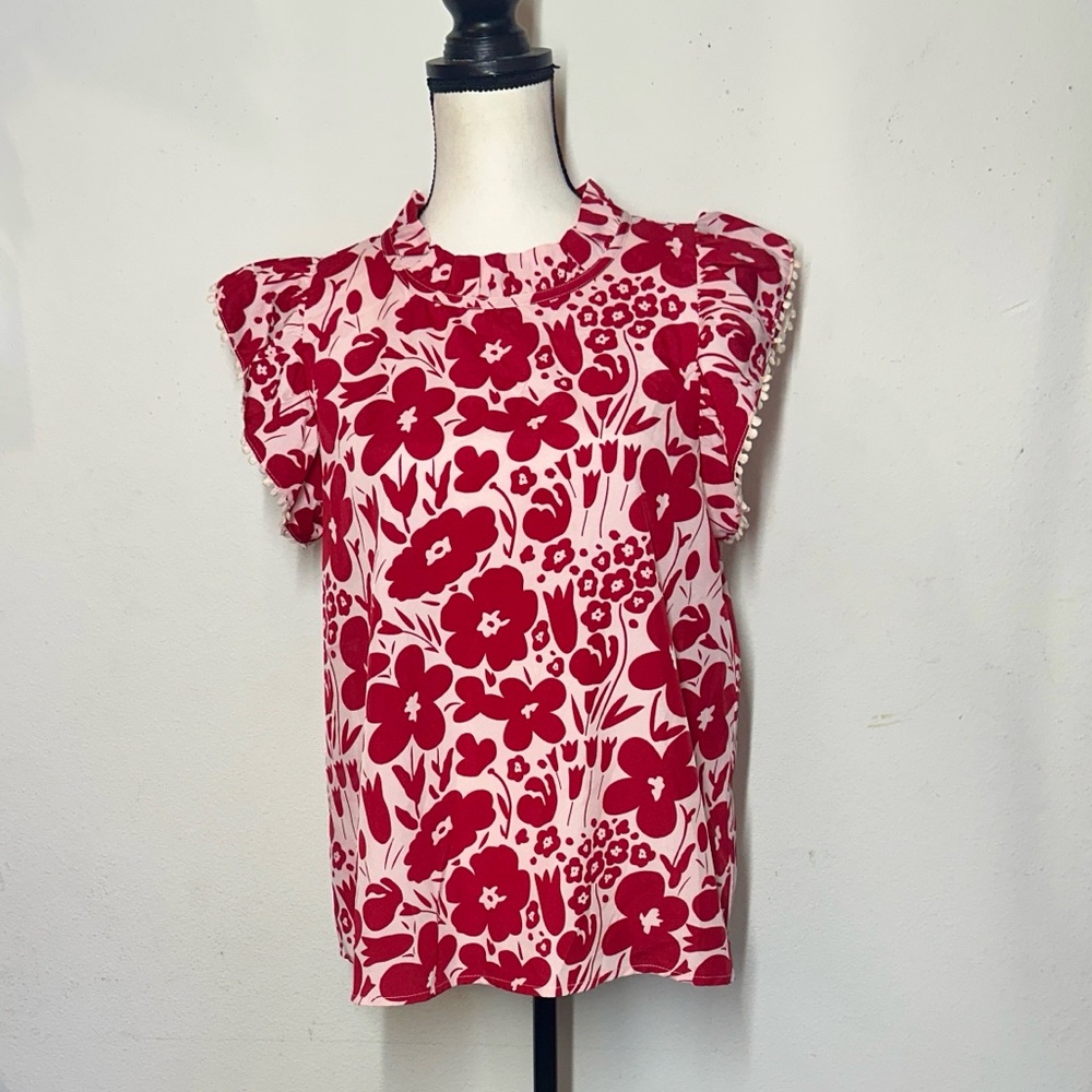 THML Floral Red and White Women's Top